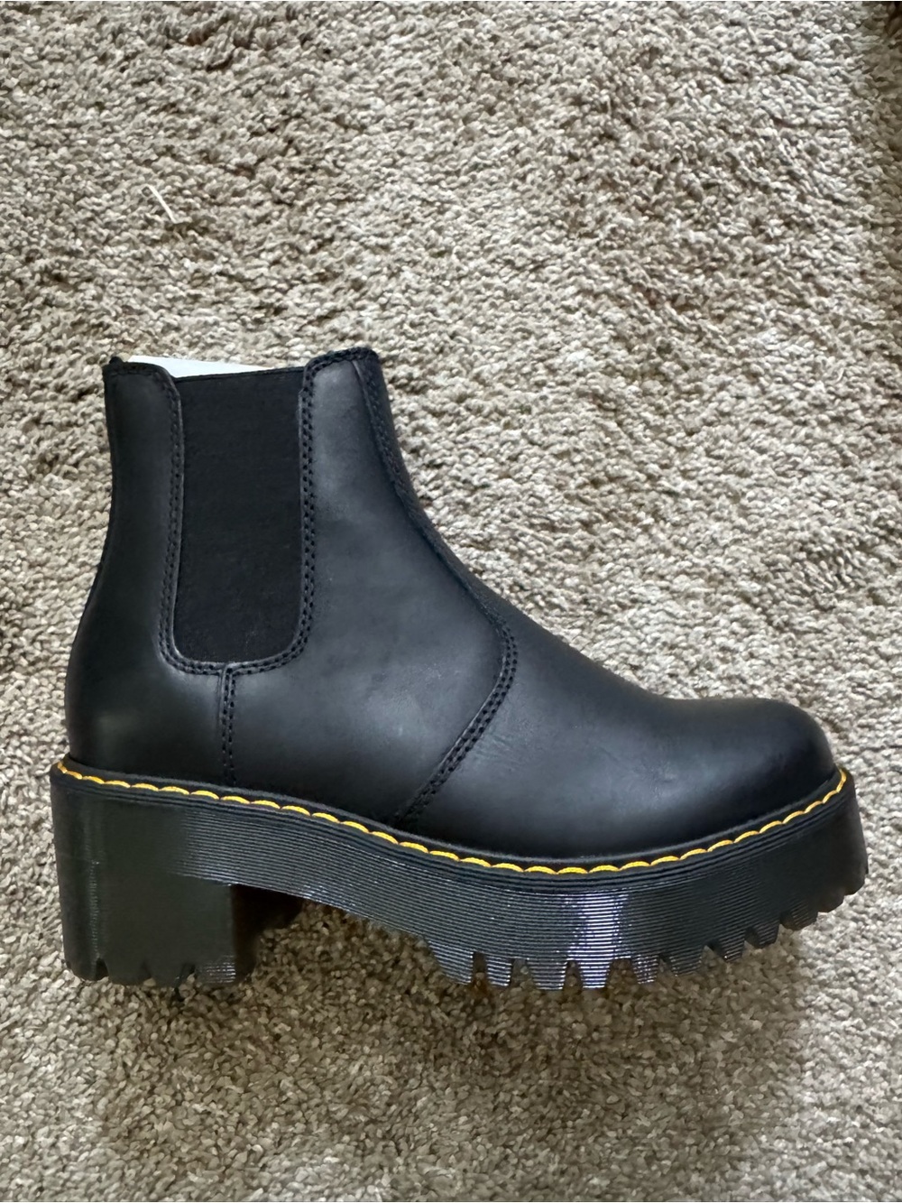 Black Platform Chelsea Boot with Yellow Stitching - Women's